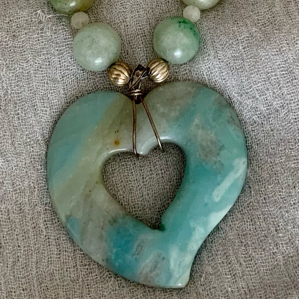 Gemstone beaded necklace with heart pendant